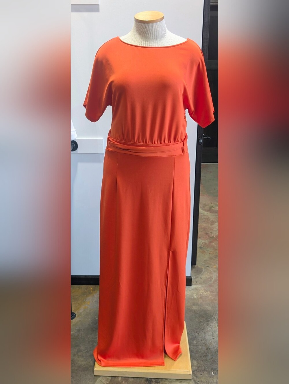 Elegant Orange Maxi Dress with Waist Detail